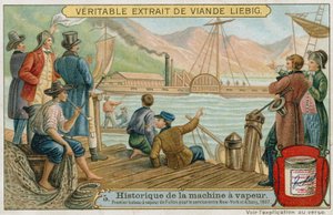 1807年、ニューヨークとアルバニー間のサービス用のロバートフルトンズ最初のパドルスチーマー 作： European School